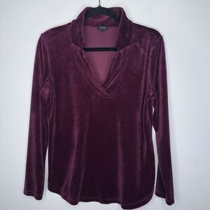 Talbots Women’s Velour V Neck Pull Over Sweater Burgundy Long Sleeve Size Small